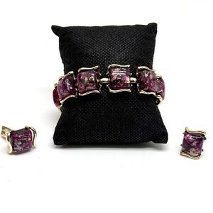 Rare Vintage Coro Purple Confetti Thermoset Bracelet and Earring Set Demi Parure